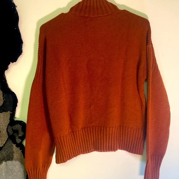 Cyrus Soft Knit Sweater in Pumpkin Rust-Ribbed Mock Turtleneck. - Picture 3 of 5